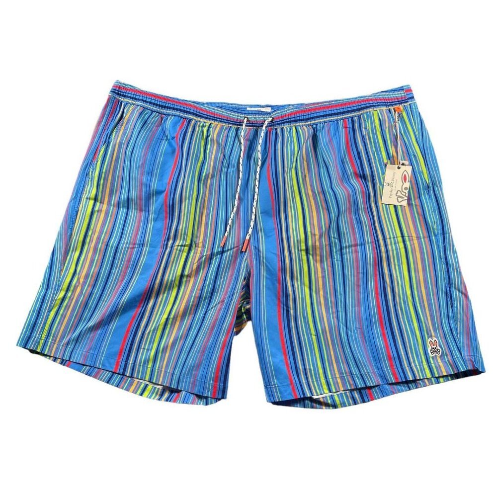NWT Psycho Bunny Men’s Big & Tall Adkins Glacial Blue Striped Swim Shorts 3XLT